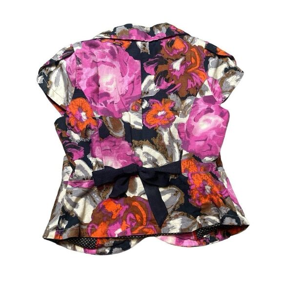 Anthropologie Elevenses Linen Blend Floral Short Cap Sleeve Blazer Size 6 - Picture 4 of 10
